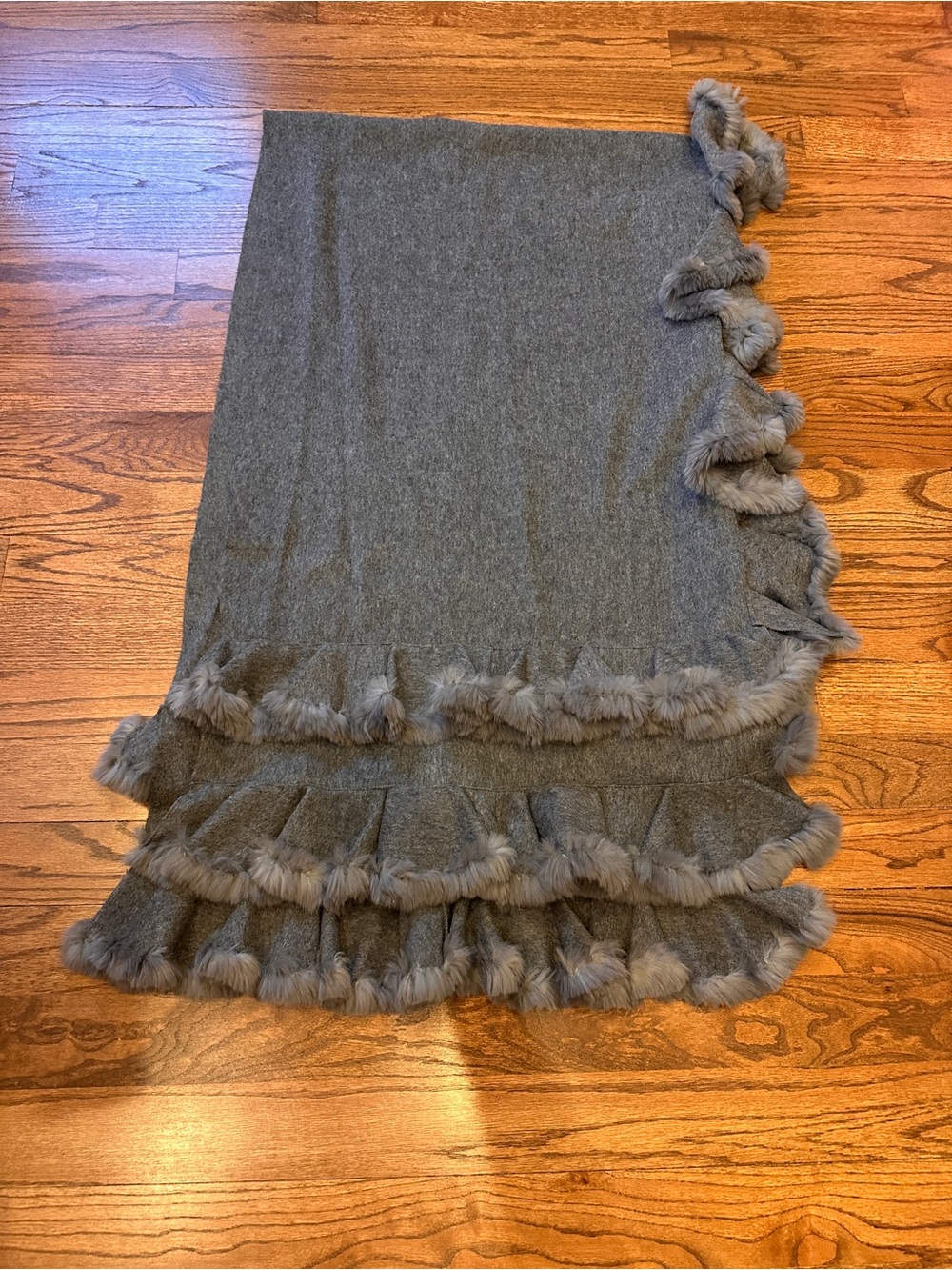 Gray Faux Fur Trim Shawl Scarf - Brand Unspecified